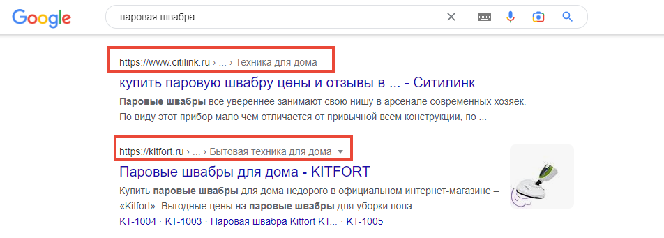 Пример сниппета в выдаче Google